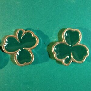 Gold Tone Green Shamrock Clover Earrings St Patricks Day